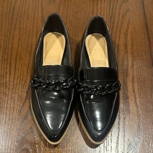 LC Lauren Conrad Glossy Black Loafers with Chain